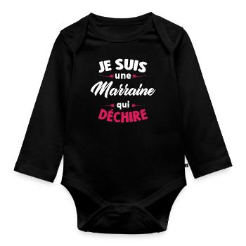 Je Suis Une Marraine Qui Déchire - Body Bébé bio manches longues - noir - Devant