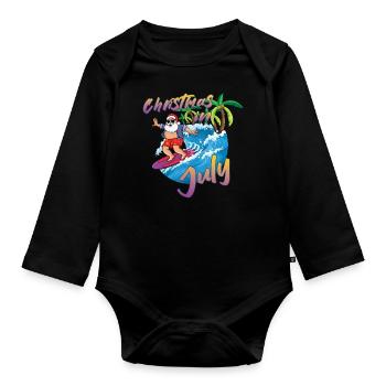 Island Beach Christmas Surfing Santa Summer 2022 - Organic Longsleeve Baby Bodysuit - black - Front
