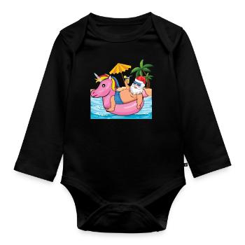 Beach Christmas Santa In Pool Summer 2022 - Organic Longsleeve Baby Bodysuit - black - Front