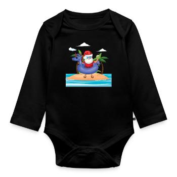 Island Beach Christmas Santa In Pool Summer 2022 - Organic Longsleeve Baby Bodysuit - black - Front