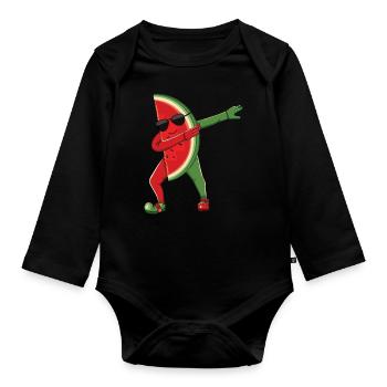 Plage 2022 Tropical Dabbing Pastèque Été - Body Bébé bio manches longues - noir - Devant