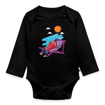 Watermelon Beach 2022 Tropical Hello Summer - Baby Bio-Langarm-Body - Schwarz - Vorne