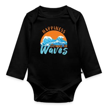 Beach 2022 Tropical Happiness Waves Hello Summer - Baby Bio-Langarm-Body - Schwarz - Vorne