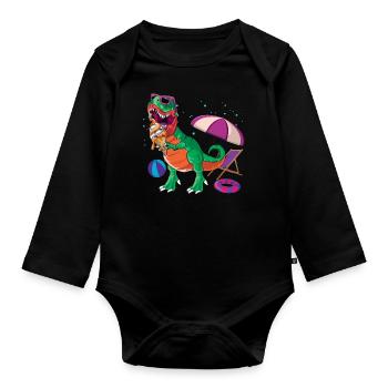 Beach 2022 Tropical Dinosaur Eat In Beach Summer - Organic Longsleeve Baby Bodysuit - black - Front