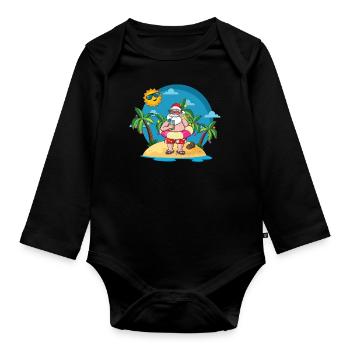 Island Beach Christmas Santa Chilling Summer 2022 - Organic Longsleeve Baby Bodysuit - black - Front