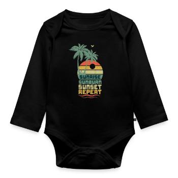 Retro Sun Beach 2022 Tropical Hello Summer - Organic Longsleeve Baby Bodysuit - black - Front