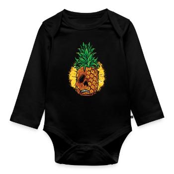 Sun Beach 2022 Tropical Summer Skeleton Pineapple - Organic Longsleeve Baby Bodysuit - black - Front