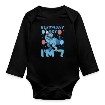 Boy Age 7 Year Old Cute Birth Born Roar Dinosaur - Baby Bio-Langarm-Body - Schwarz - Vorne