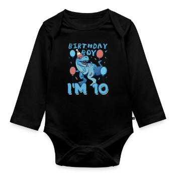 Boy Age 10 Year Old Cute Birth Born Roar Dinosaur - Baby Bio-Langarm-Body - Schwarz - Vorne