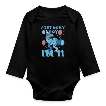 Boy Age 11 Year Old Cute Birth Born Roar Dinosaur - Baby Bio-Langarm-Body - Schwarz - Vorne
