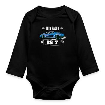 Birth Born Age 7 Years Old Fast Driver Racer Car - Organic Longsleeve Baby Bodysuit - black - Front
