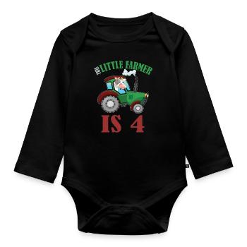 Birth Born Age 4 Years Old Farmer Cow Tractor - Baby Bio-Langarm-Body - Schwarz - Vorne