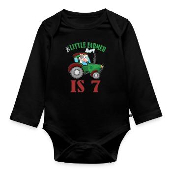 Birth Born Age 7 Years Old Farmer Cow Tractor - Baby Bio-Langarm-Body - Schwarz - Vorne