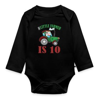 Birth Born Age 10 Years Old Farmer Cow Tractor - Baby Bio-Langarm-Body - Schwarz - Vorne