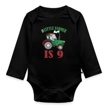 Birth Born Age 9 Years Old Farmer Cow Tractor - Baby Bio-Langarm-Body - Schwarz - Vorne