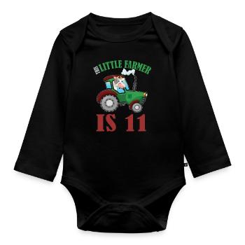 Birth Born Age 11 Years Old Farmer Cow Tractor - Baby Bio-Langarm-Body - Schwarz - Vorne