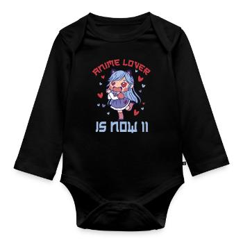 Anime Lover Age 11 Year Old Birth Born Otaku Anime - Organic Longsleeve Baby Bodysuit - black - Front