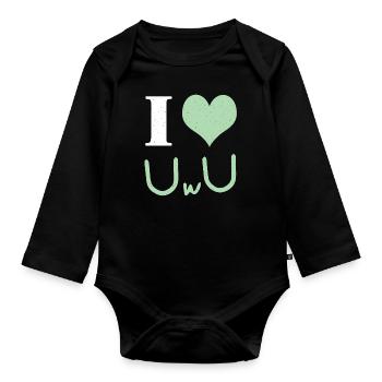 Love UwU Face Vaporwave Anime Heart Otaku - Baby Bio-Langarm-Body - Schwarz - Vorne