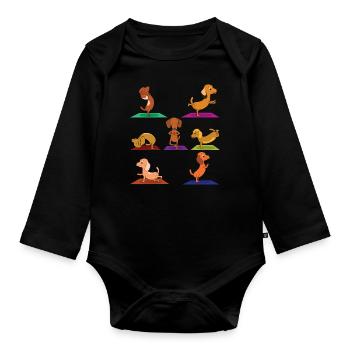 Zen Namaste Méditation Animale Teckel Yoga - Body Bébé bio manches longues - noir - Devant