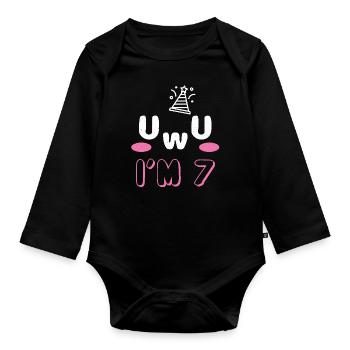 OwO UwU Face Age 7 Year Old Anime Aesthetic Otaku - Baby Bio-Langarm-Body - Schwarz - Vorne