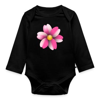 fleur rose - Body Bébé bio manches longues - noir - Devant