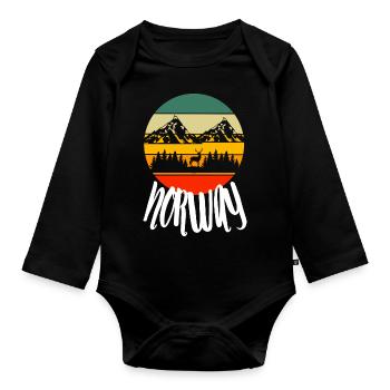 Norway Mountains Hiking Retro Nature - Organic Longsleeve Baby Bodysuit - black - Front