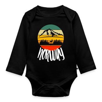 Norwegian Forest Animal Deer Retro Norway Nature - Organic Longsleeve Baby Bodysuit - black - Front