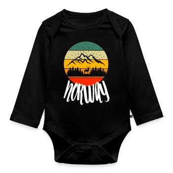 Norway Mountains Forest Deer Retro Nature - Organic Longsleeve Baby Bodysuit - black - Front