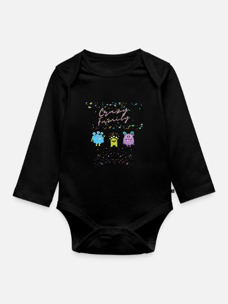 Crazy Family - Organic Longsleeve Baby Bodysuit - black