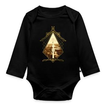Dortmund Germany City Skyline Gold Love - Organic Longsleeve Baby Bodysuit - black - Front