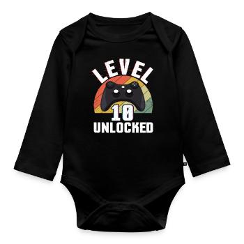 Retro Gamer Video Game Lover Gamer Age 10 Unlocked - Baby Bio-Langarm-Body - Schwarz - Vorne
