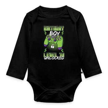 Gamer Boy Video Game Lover Age 10 Unlocked - Baby Bio-Langarm-Body - Schwarz - Vorne