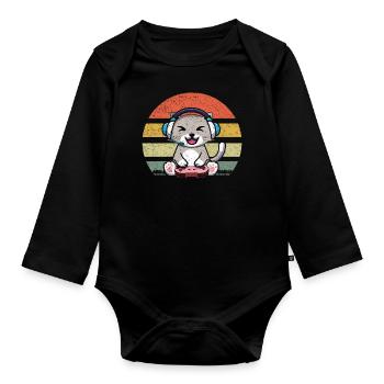 Retro Gaming Cat Playing Video Game Lover Gaming - Body Bébé bio manches longues - noir - Devant