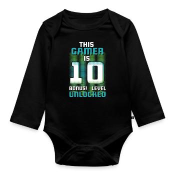 This Gamer Is Video Game Lover Gamer Age 10 - Baby Bio-Langarm-Body - Schwarz - Vorne