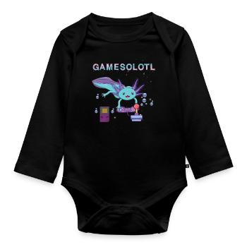 Cute Axolotl Games A Lot Video Game Lover Gaming - Organic Longsleeve Baby Bodysuit - black - Front