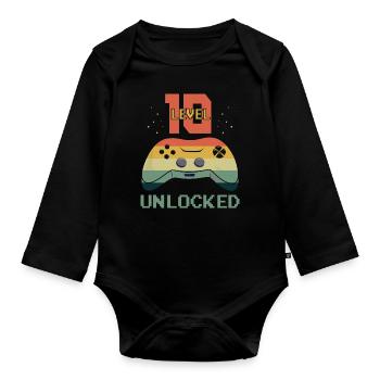 Vintage Video Game Lover Age 10 Level Unlocked - Baby Bio-Langarm-Body - Schwarz - Vorne