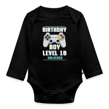 Gamer Boy Video Game Lover Age 10 Level Unlocked - Baby Bio-Langarm-Body - Schwarz - Vorne