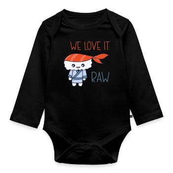 Kawaii Japanese Food Salmon Salmon Sushi Roll - Organic Longsleeve Baby Bodysuit - black - Front