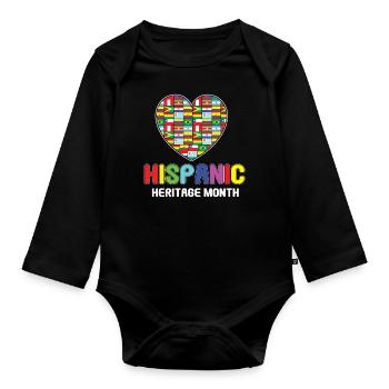 Hearts Love Flags Hispanic Heritage Month - Baby Bio-Langarm-Body - Schwarz - Vorne