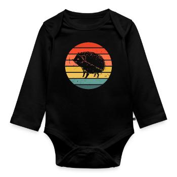 Hedgie Retro Sunset Hedgehog - Baby Bio-Langarm-Body - Schwarz - Vorne