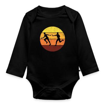 Relay race run athlete track and field running - Organic Longsleeve Baby Bodysuit - black - Front