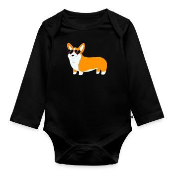 Welsh Corgi mit Sonnenbrille - Baby Bio-Langarm-Body - Schwarz - Vorne