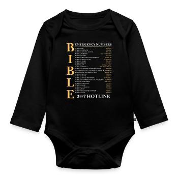 Bible Emergency Number Jesus Christian - Organic Longsleeve Baby Bodysuit - black - Front