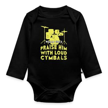 Seigneur Dieu Jésus Louange Avec Des Cymbales Fortes Chrétiennes - Body Bébé bio manches longues - noir - Devant