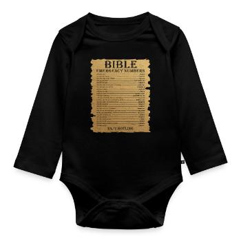 Funny Bible Emergency Number Jesus Christian - Organic Longsleeve Baby Bodysuit - black - Front