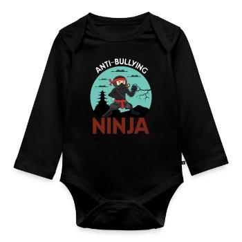 Anti Bullying Ninja Kindness Awareness Unity Day - Organic Longsleeve Baby Bodysuit - black - Front