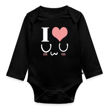 Love Blush UwU Face Vaporwave Anime Aesthetic - Organic Longsleeve Baby Bodysuit - black - Front