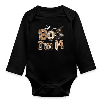 Halloween Pattern Ghost Creatures Birth Age 14 - Organic Longsleeve Baby Bodysuit - black - Front