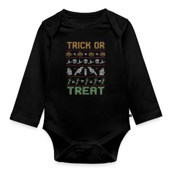Stitch Pattern Horror Creatures Trick Halloween - Organic Longsleeve Baby Bodysuit - black - Front