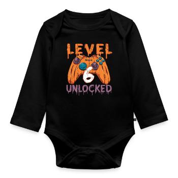 Halloween Pattern Pumpkin Game Gamer Birth Age 6 - Organic Longsleeve Baby Bodysuit - black - Front